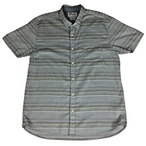 Quiksilver Mens XXL Gray Striped‎ Short Sleeve Button Up Shirt Modern Fit Surf